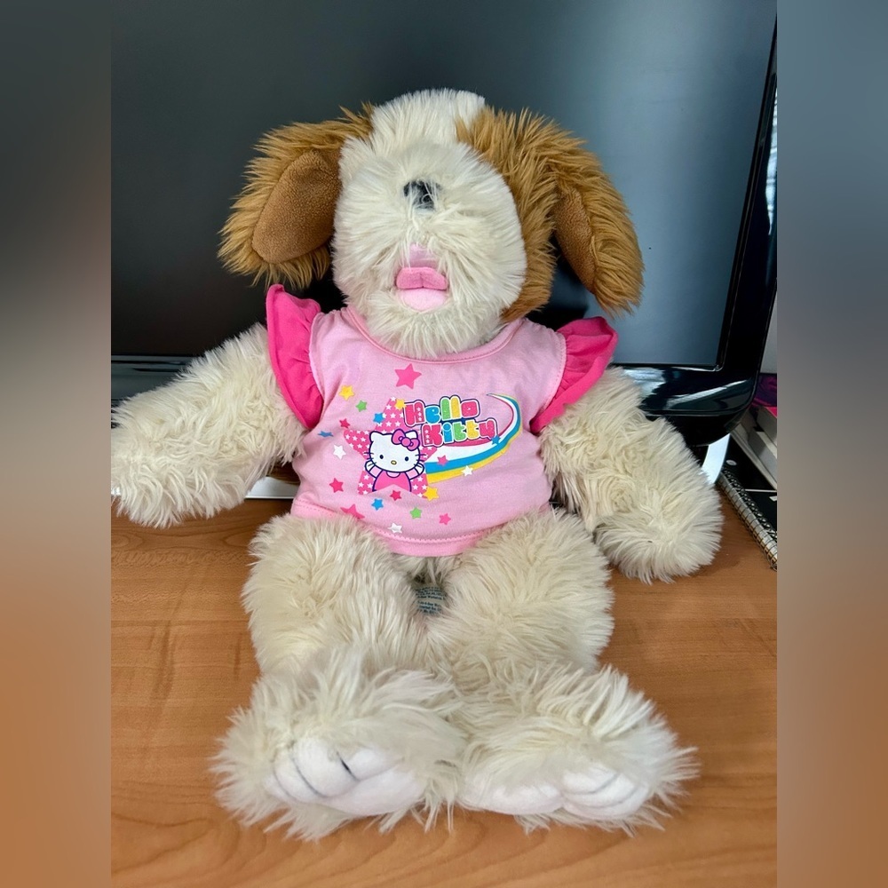 Vintage Build A Bear plush Scruffy puppy/shaggy dog toys with hello kitty top